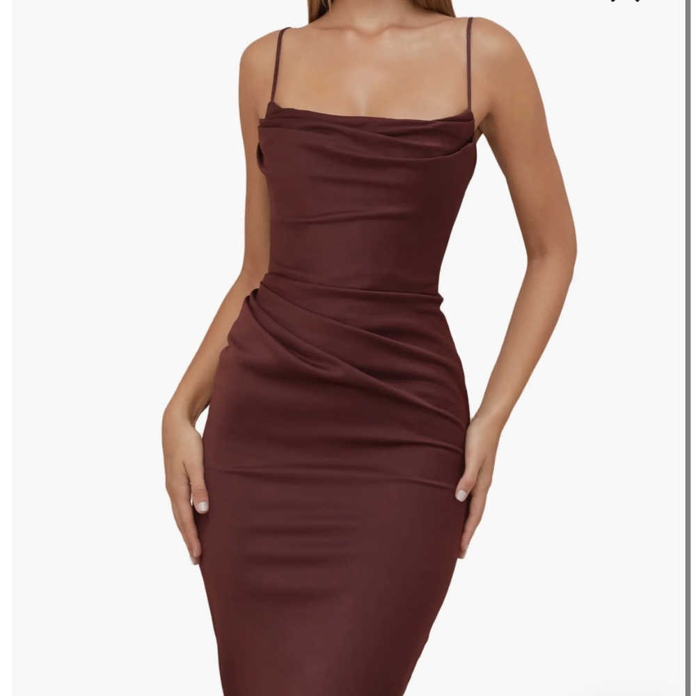 House of CB Chocolate Brown Satin Midi Dress